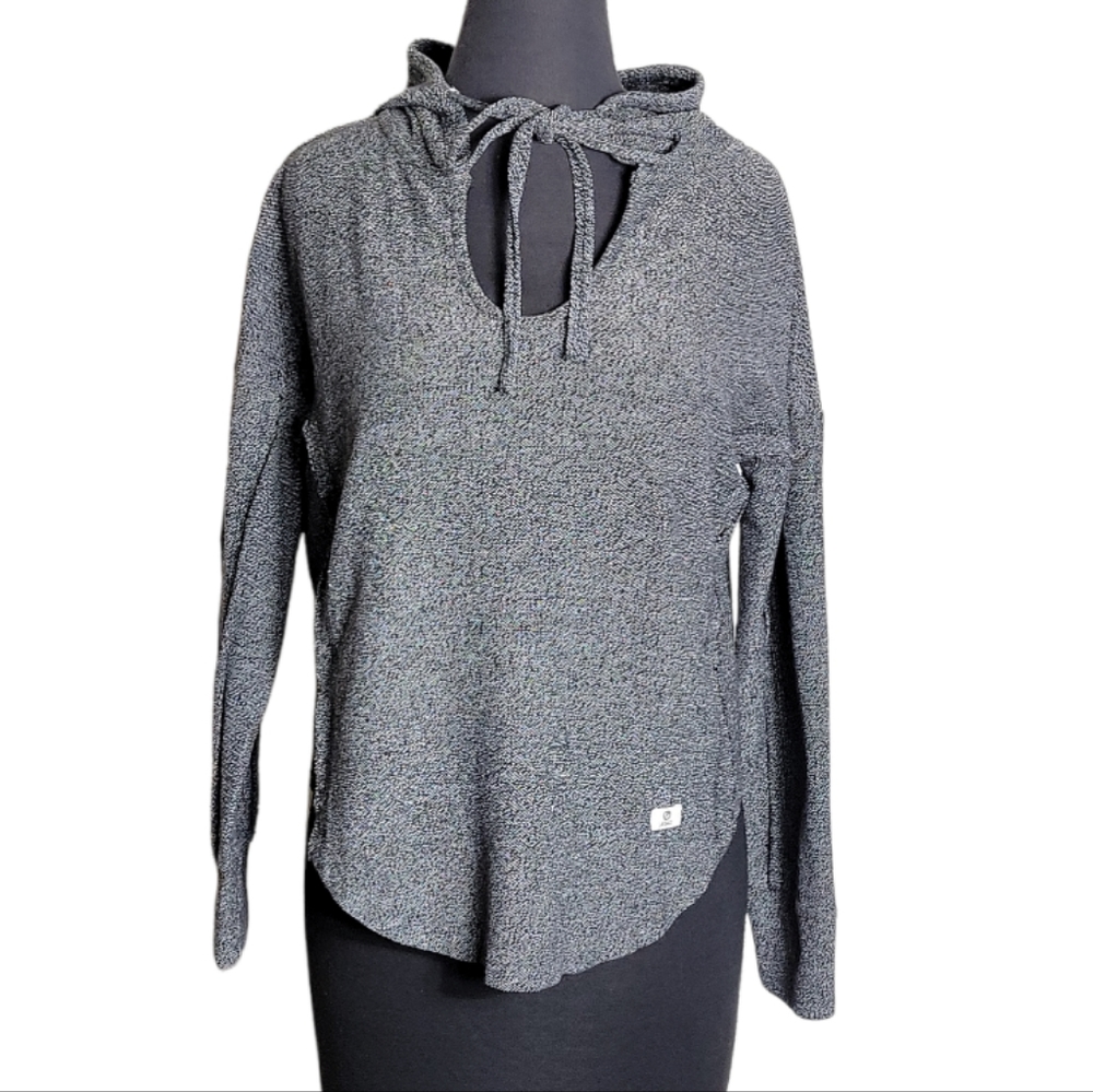 Lagaci gray heather hooded top drawstring keyhole neck long sleeve women's M